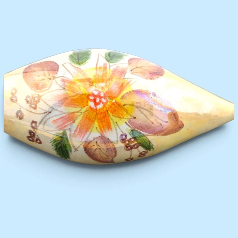 Hand Painted Porcelain Floral Hanging Ornament Iridescent Luster 6"